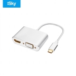 iSky Type-C扩展坞USB-C转HDMI/VGA转换器4K苹果电脑MacBook拓展iPadPro连接电视投影仪转接头华为平板四合一