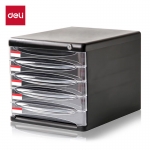 得力（deli） 6只/箱 9795五层透明抽屉带锁桌面文件柜文件架标签索引黑色
